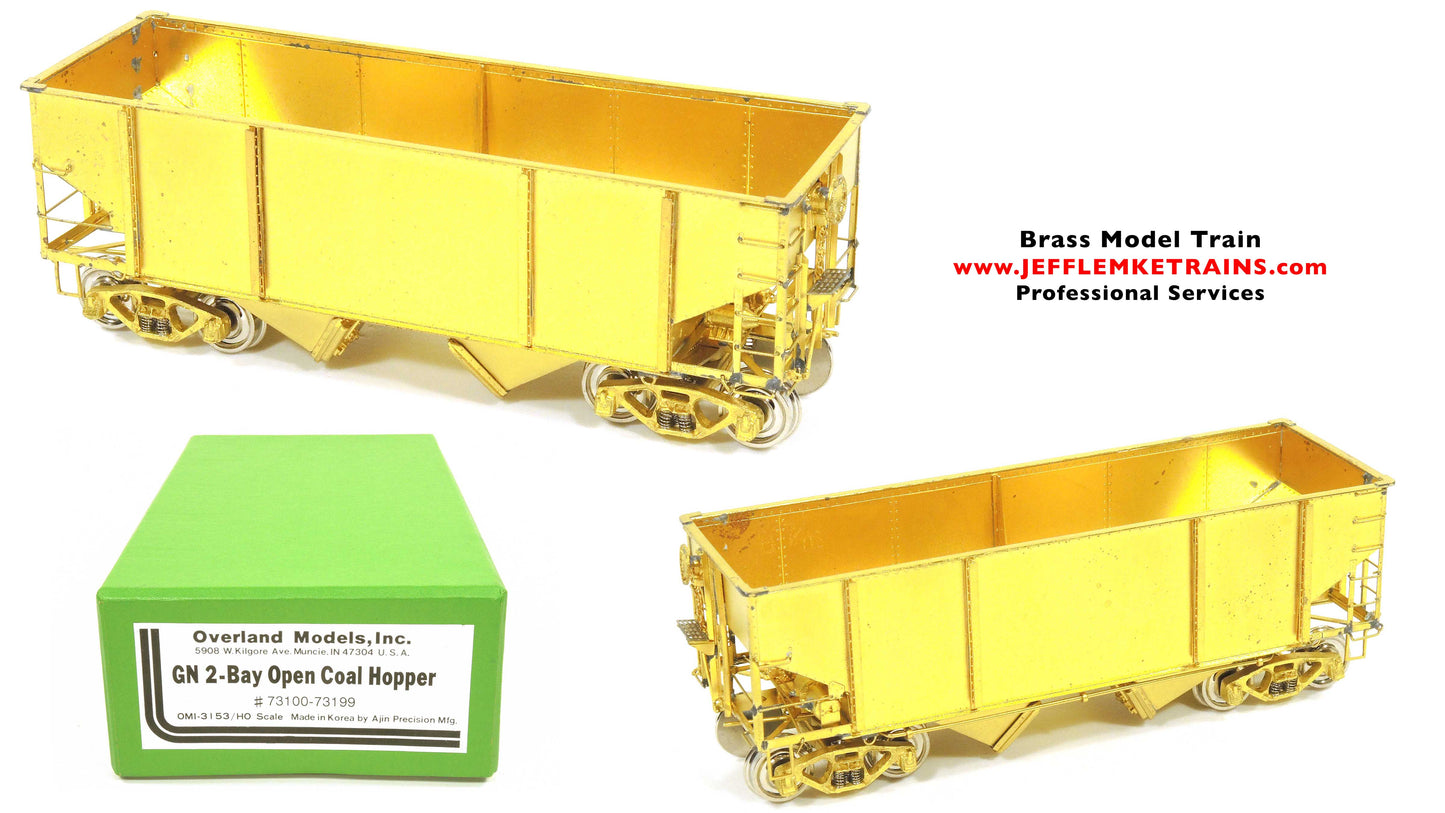 HO Scale Brass Overland Models OMI 3153 Great Northern 2-Bay Open Coal Hopper 73100-73199 by Ajin Precision of Korea 1990