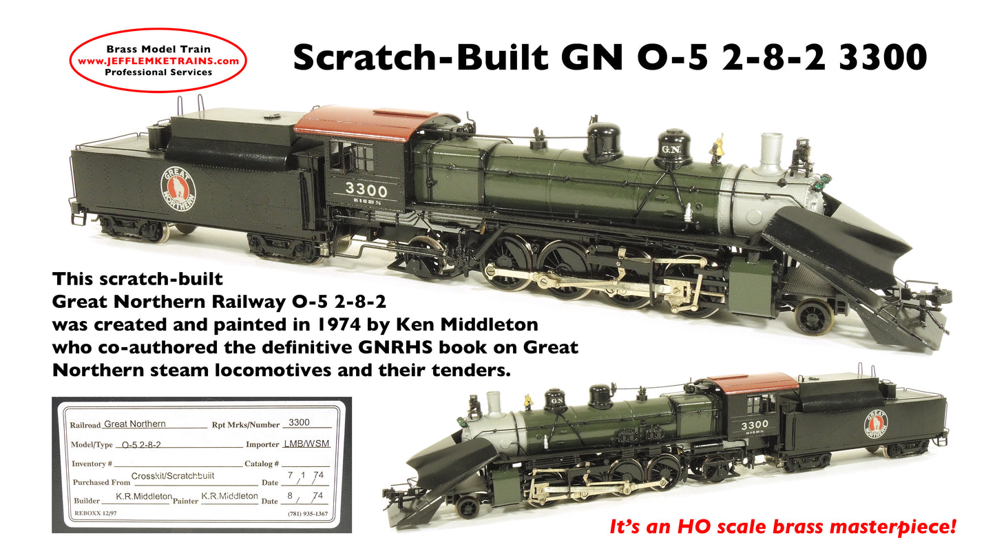 1/87th HO Scale Brass SCRATCH-BUILT Great Northern O-5 2-8-2 3300 with Snow Plow Pilot ONE-OF-A-KIND