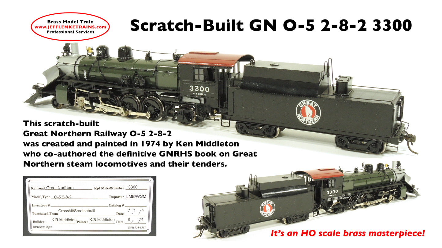 1/87th HO Scale Brass SCRATCH-BUILT Great Northern O-5 2-8-2 3300 with Snow Plow Pilot ONE-OF-A-KIND