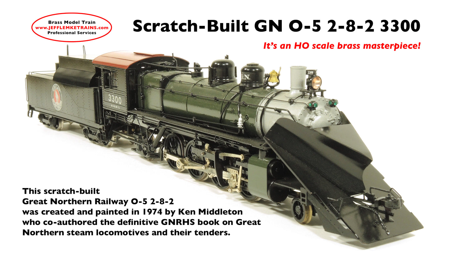 1/87th HO Scale Brass SCRATCH-BUILT Great Northern O-5 2-8-2 3300 with Snow Plow Pilot ONE-OF-A-KIND