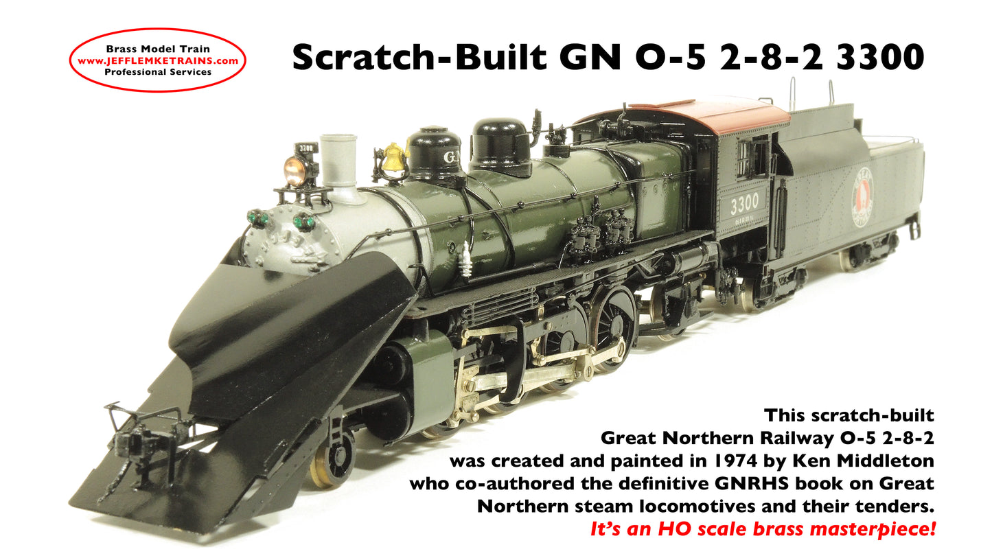 1/87th HO Scale Brass SCRATCH-BUILT Great Northern O-5 2-8-2 3300 with Snow Plow Pilot ONE-OF-A-KIND