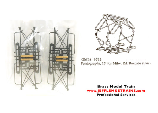 HO Scale Brass OMI 9792 Milwaukee Road 16 Foot Pantographs for Box Cab Electric Locomotives Factory Painted