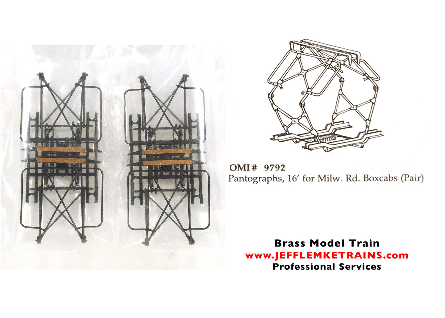 HO Scale Brass OMI 9792 Milwaukee Road 16 Foot Pantographs for Box Cab Electric Locomotives Factory Painted WithOUT Insulators