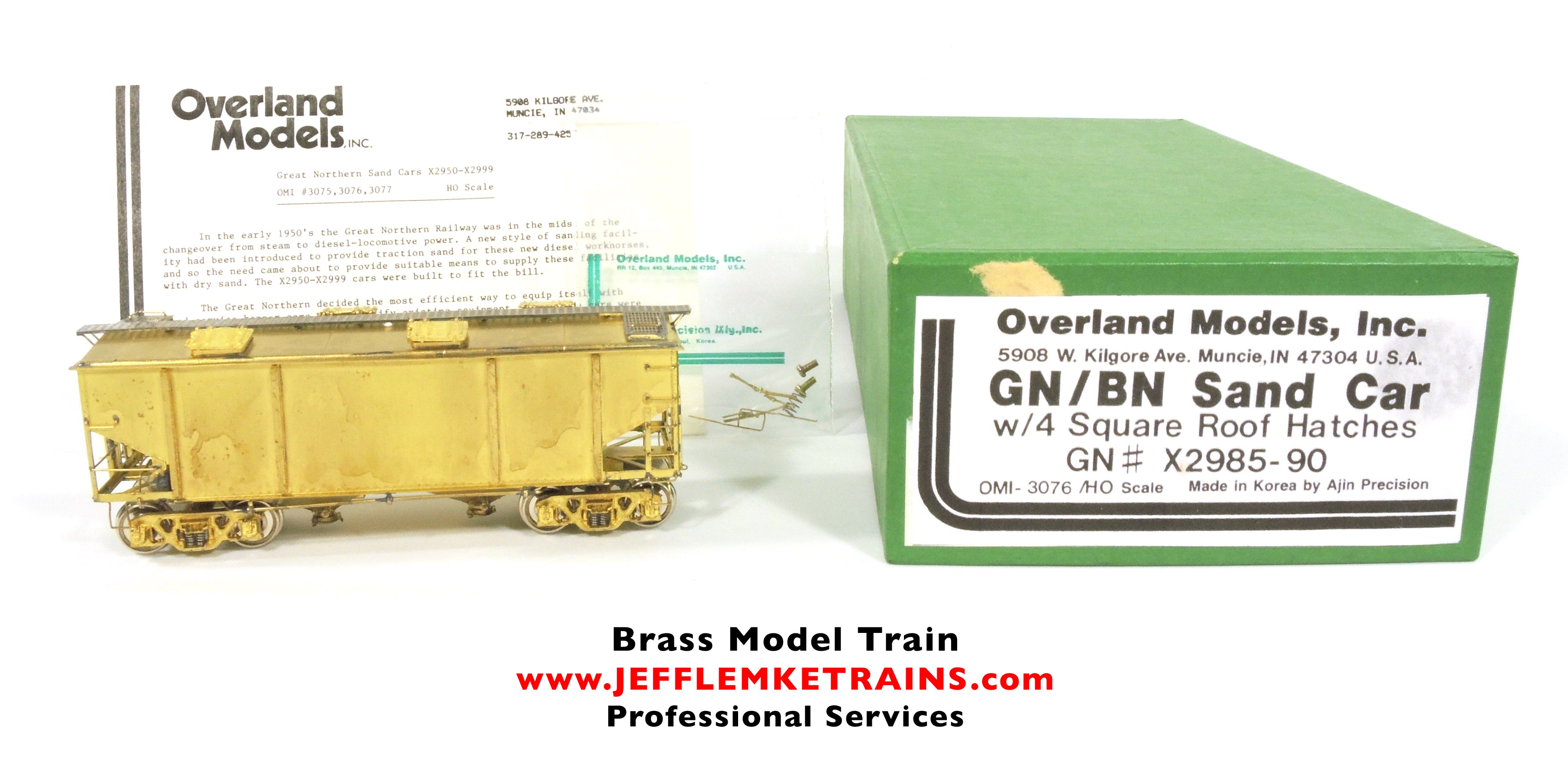 HO Scale Brass Overland Models OMI 3075-3076-3077 Great Northern Sand Cars  by Ajin Precision of Korea 1987