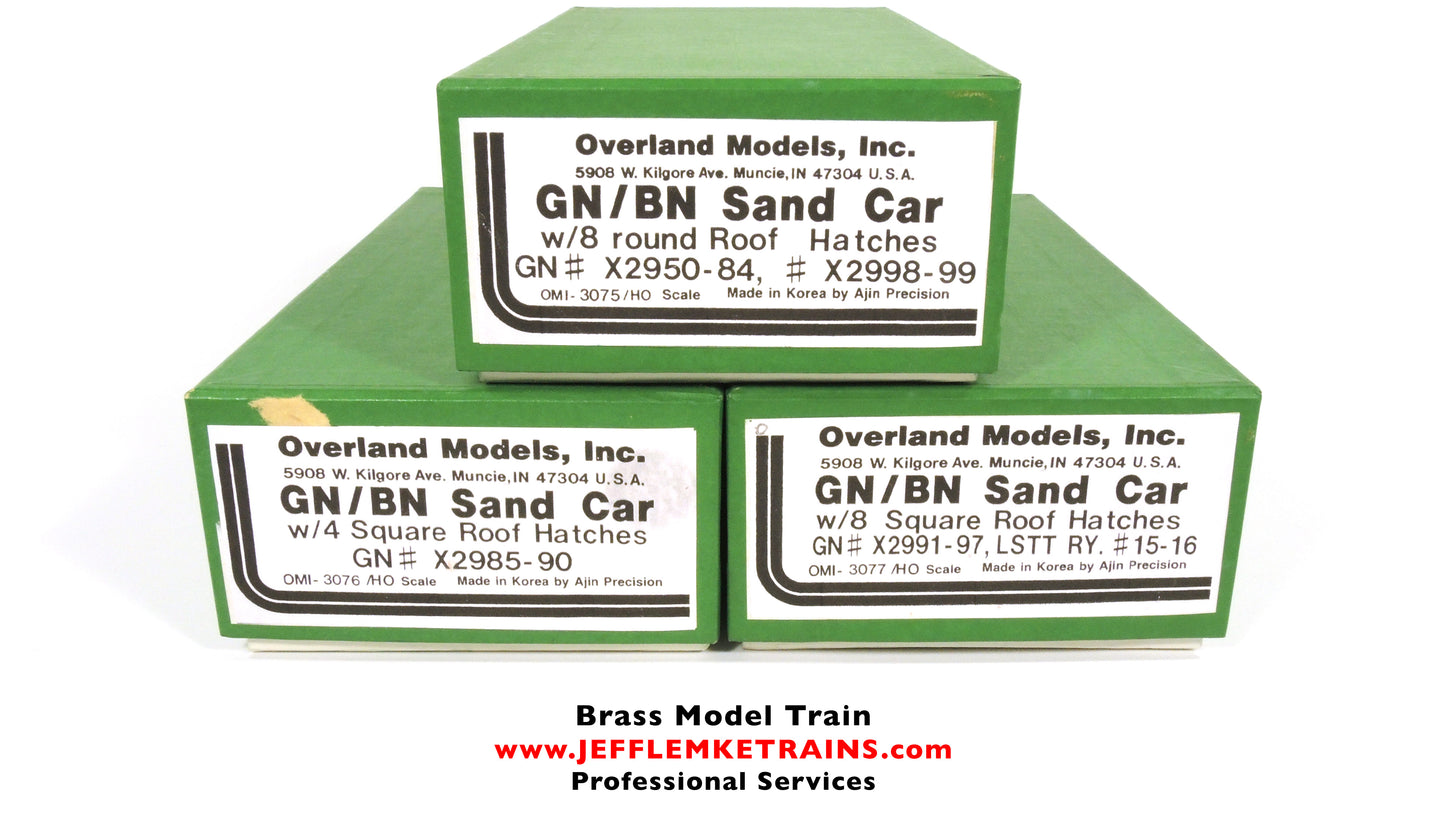 HO Scale Brass Overland Models OMI 3075-3076-3077 Great Northern Sand Cars by Ajin Precision of Korea 1987